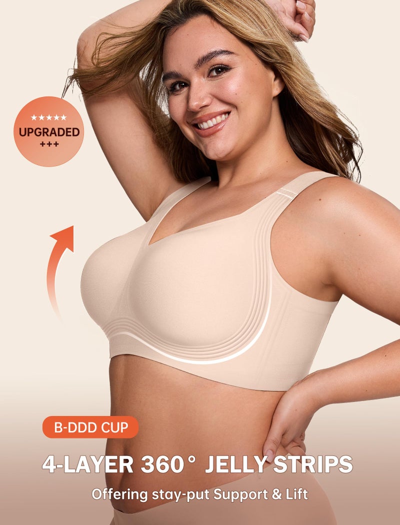 LetsJoli Jelly Bras for Women Push Up Bra Wireless No Underwire Supportive Full Coverage Plus Size for Older Womenï¼ˆCream Skin,Lï¼‰ - Image 2