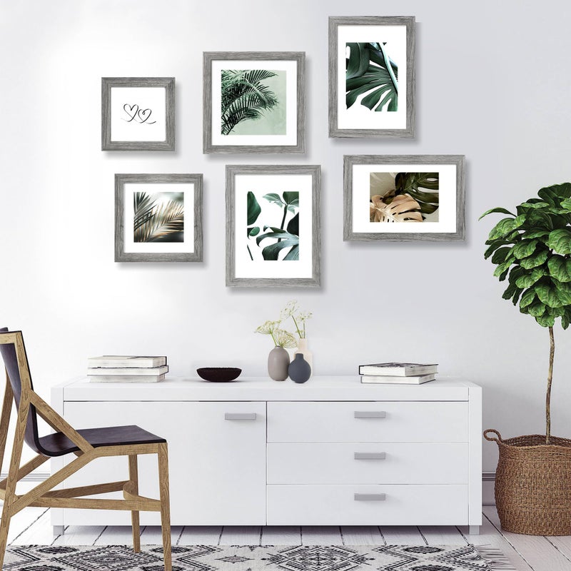 Hongkee 8x8 Picture Frames Set of 4  Made of Glass and Grey Wooden Frame - Display Picture 6x6 with Mat or 8 x 8 Without Mat  8 by 8 Photo for Wall or Tabletop - Image 4