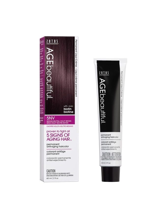 AGE beautiful AGEbeautiful Permanent Liqui Creme Hair Color Dye | 100% Gray Coverage | Anti-Aging | Biotin for Thicker, Fuller Hair | Professional Salon Coloring | 5NV Medium Neutral Violet Brown - Image 1
