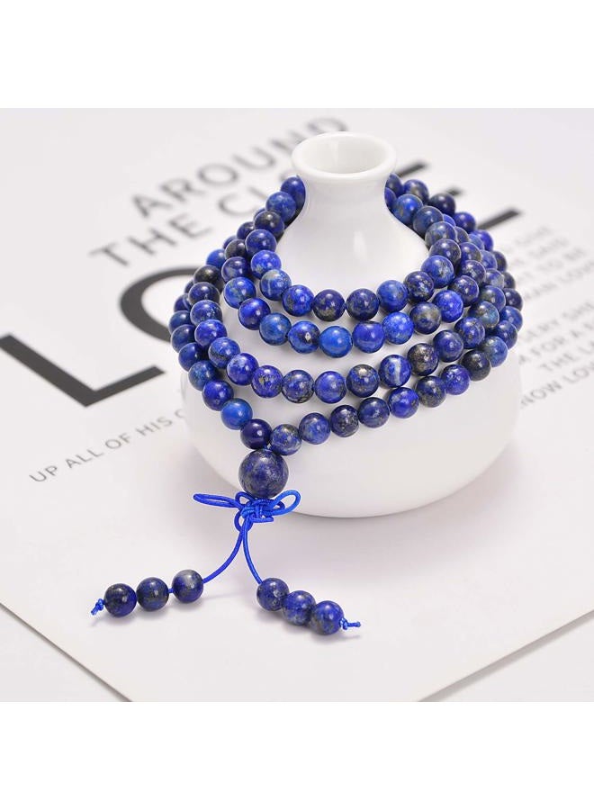 AD BEADS Gemstones Buddhist 108 Prayer Healing Beads Mala Stretchy Bracelet Necklace 6mm (Lapis)  - Image 2