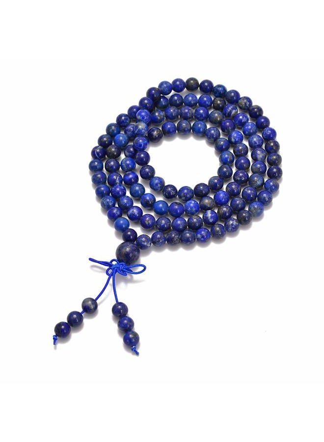 AD BEADS Gemstones Buddhist 108 Prayer Healing Beads Mala Stretchy Bracelet Necklace 6mm (Lapis)  - Image 1