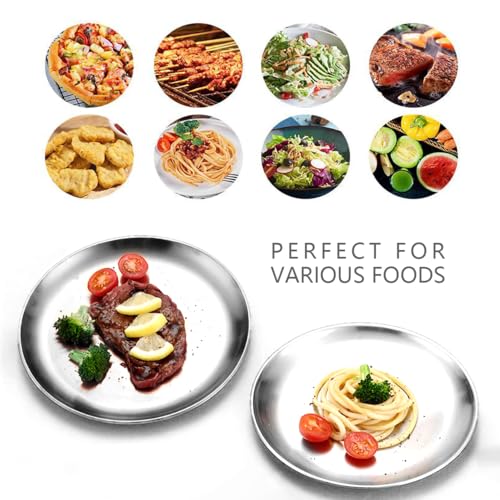 ICSTM Stainless Steel Plates,3Pcs 8Inch Dinner Dishes Plates Camping Plate,Perfect for Snack Candy Pizza Fruit Camping Etc Reusable and Dishwasher Safe (3, 8 inches) - Image 2