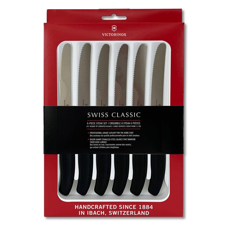 Victorinox 678336US1 sadf Swiss Classic 6Piece Steak Knife Set 412Inch Serrated Blades with Round Tip 4Inch
