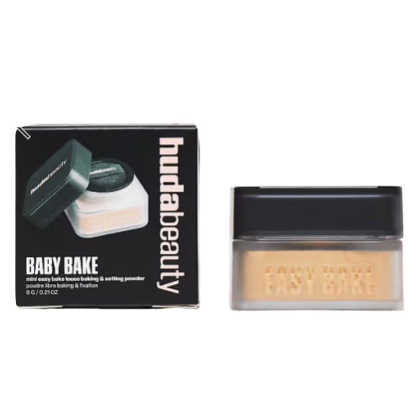 Huda Baby Bake Mini Easy Bake Loose Baking Setting Powder Kunafa deep tan and rich skin tones golden undertones brighten and disguise undereye darkness 21 Oz - Image 2