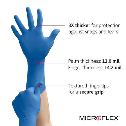 Microflex Ansell MICROFLEX SafeGrip SG-375 Extra Thick Disposable Latex Gloves for Life Sciences, Automotive w/Textured Fingertips - Large, Blue (Box of 50) - Image 2