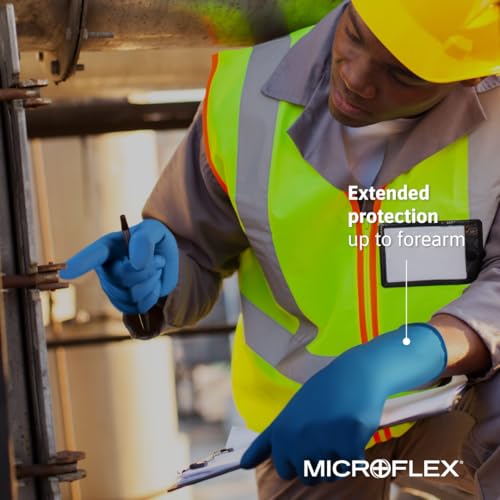 Microflex Ansell MICROFLEX SafeGrip SG-375 Extra Thick Disposable Latex Gloves for Life Sciences, Automotive w/Textured Fingertips - Large, Blue (Box of 50) - Image 4
