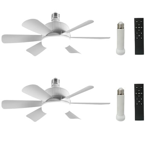 Meiqils 2Pack Socket Fan Light, LED Socket Ceiling Fans with Lights and Remote, 18 Inch Low Profile Screw in Ceiling Fan Light, Dimmable 3000-6500K Fan Light Bulb for Bedroom, Kitchen, Laundry Room, Garage - Image 1