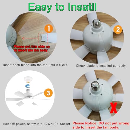 Meiqils 2Pack Socket Fan Light, LED Socket Ceiling Fans with Lights and Remote, 18 Inch Low Profile Screw in Ceiling Fan Light, Dimmable 3000-6500K Fan Light Bulb for Bedroom, Kitchen, Laundry Room, Garage - Image 4