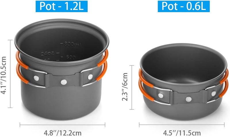 Odoland 6pcs Camping Cookware Mess Kit with Lightweight Pot, Stove, Spork and Carry Mesh Bag, Great for Backpacking Outdoor Camping Hiking and Picnic - Image 3