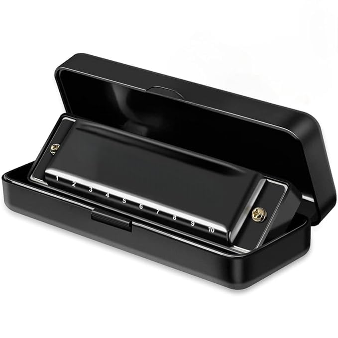 MITVIK هارمونيكا فم في مفتاح دو – 10 ثقوب 20 نغمة هارمونيكا بلوز مع نواة من النحاس التيتانيوم، سهلة العزف للأطفال والمبتدئين، تصميم عتيق، أسود - Image 1