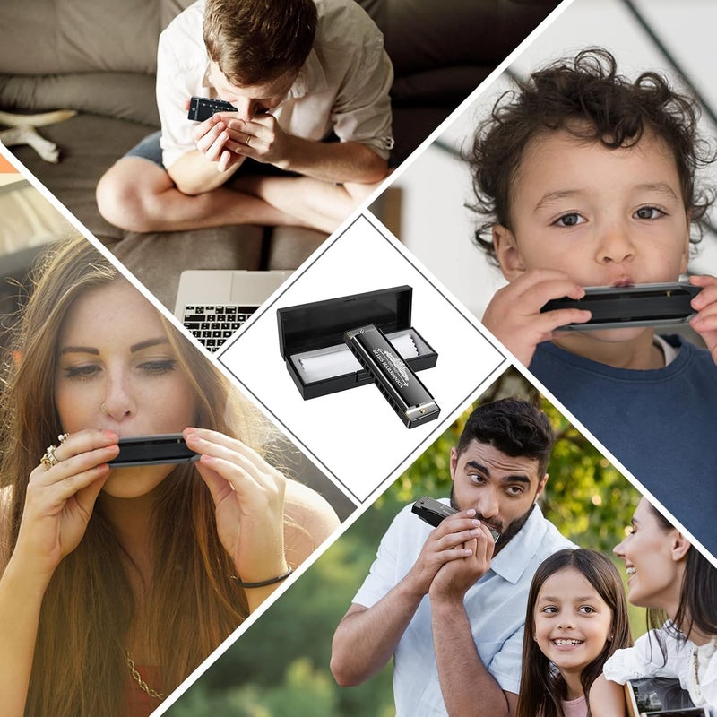 MITVIK هارمونيكا فم في مفتاح دو – 10 ثقوب 20 نغمة هارمونيكا بلوز مع نواة من النحاس التيتانيوم، سهلة العزف للأطفال والمبتدئين، تصميم عتيق، أسود - Image 2