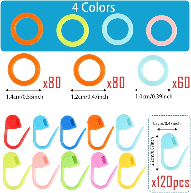 LUNARM 340 Pcs Stitch Ring Markers and Colorful Knitting Crochet Locking Counter Stitch Needle Clips with 2 Storage Boxes for Handicraft Weaving Sewing - Image 2