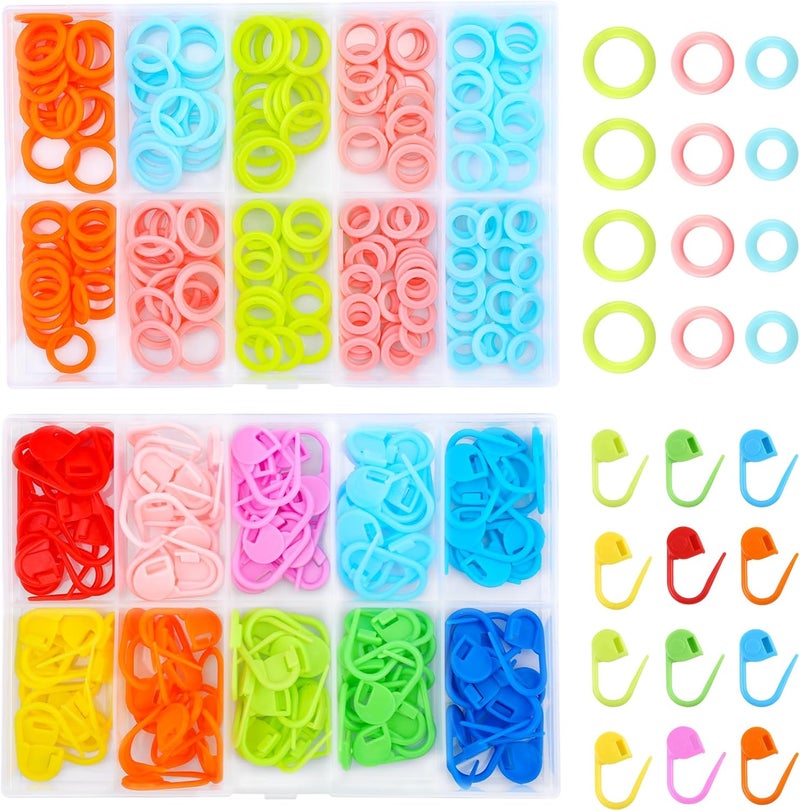 LUNARM 340 Pcs Stitch Ring Markers and Colorful Knitting Crochet Locking Counter Stitch Needle Clips with 2 Storage Boxes for Handicraft Weaving Sewing - Image 1