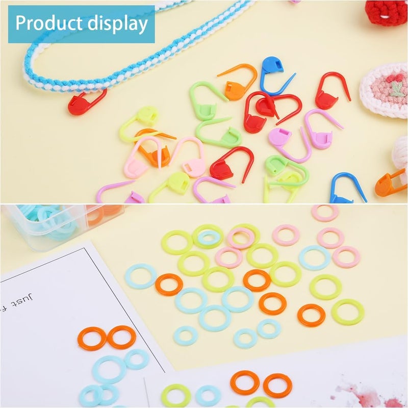 LUNARM 340 Pcs Stitch Ring Markers and Colorful Knitting Crochet Locking Counter Stitch Needle Clips with 2 Storage Boxes for Handicraft Weaving Sewing - Image 4