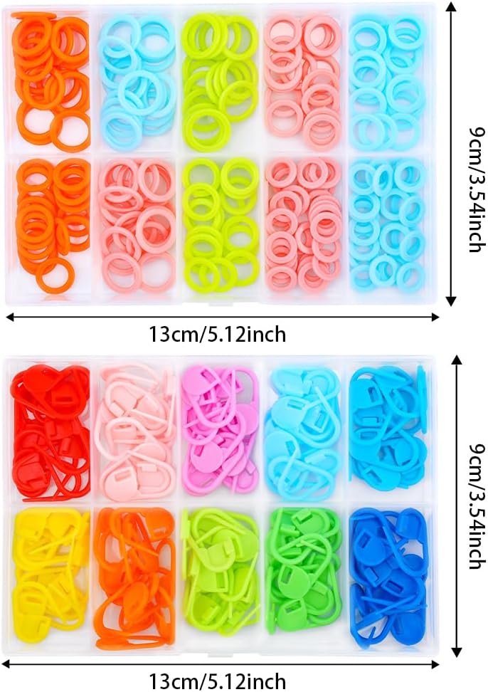 LUNARM 340 Pcs Stitch Ring Markers and Colorful Knitting Crochet Locking Counter Stitch Needle Clips with 2 Storage Boxes for Handicraft Weaving Sewing - Image 3