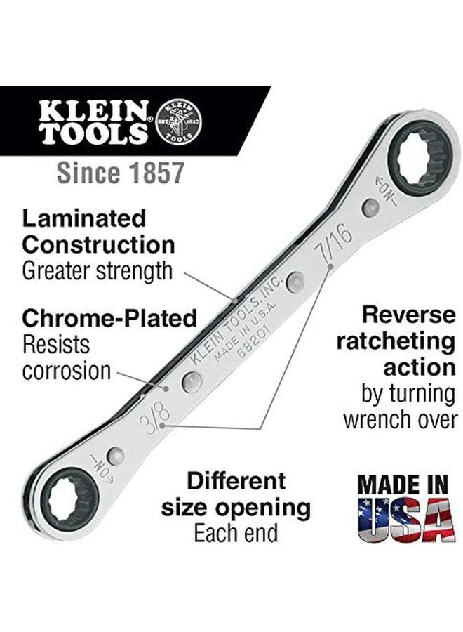 Klein Tools 68200 Ratcheting Box Wrench Made Inch 1 4 Inch X 5 16 Inch With Reverse Ratcheting And Chrome Plated Finish - Image 2