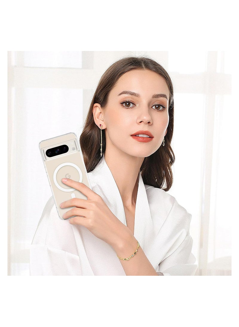 Excefore for Google Pixel 8 Pro Case with MagSafe, Magnetic Plated Slim Thin Clear Transparent Shockproof Soft TPU Bumper Charging Protective Cover Phone Case for Pixel 8 Pro 6.7" 2023, Clear - Image 3