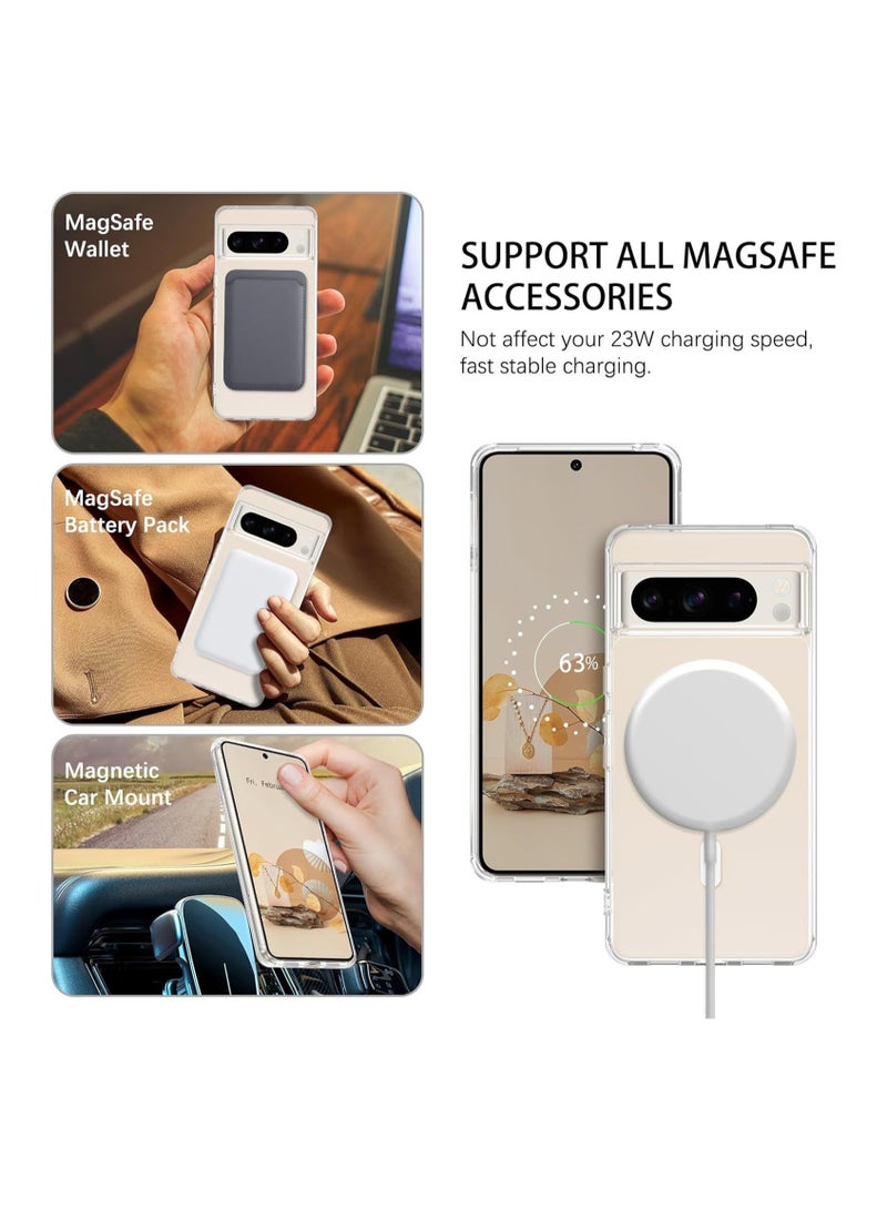 Excefore for Google Pixel 8 Pro Case with MagSafe, Magnetic Plated Slim Thin Clear Transparent Shockproof Soft TPU Bumper Charging Protective Cover Phone Case for Pixel 8 Pro 6.7" 2023, Clear - Image 4