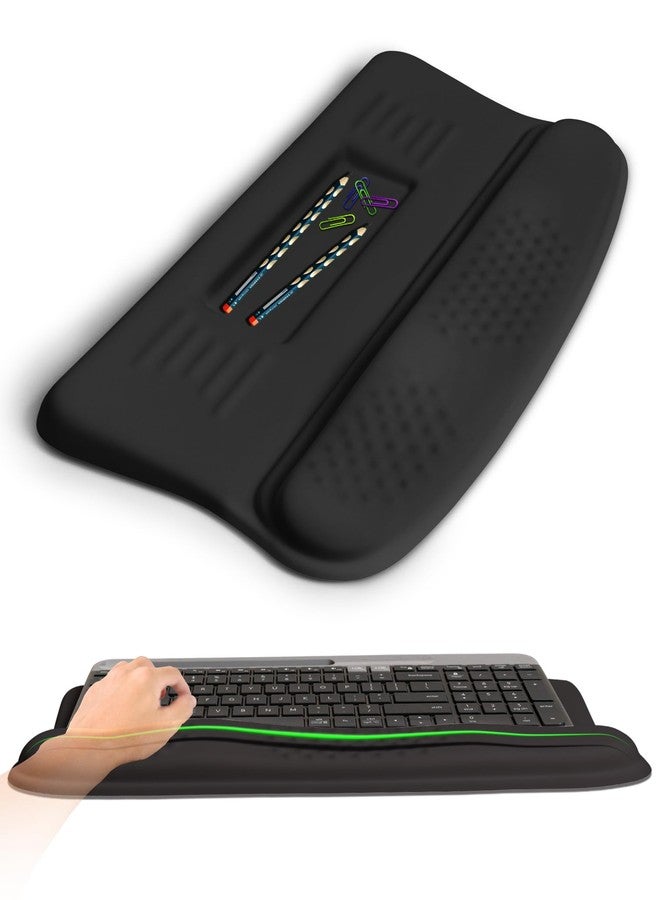KUOSGM Ergonomic Wave Wrist Rest with Keyboard Stand, Cushioned Palm Rest, Comfortable Integrated Memory Foam for Natural Typing and Relieve Wrist Pain, Dark Night Black - Image 1