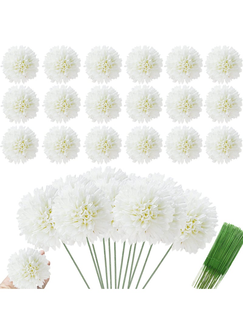 HinyoCo HinyoCo 30 Pcs Artificial Chrysanthemums Heads Ball FlowersSilk Chrysanthemum Ball Bouquet White Bouquets Hydrangea for Home Office Coffee House Parties and WeddingMilk White 