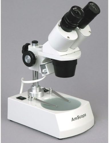 AmScope AmScope SE305RPZLED ForwardMounted Binocular Stereo Microscope WF10x and WF20x Eyepieces 10X20X30X60X Magnification 1X and 3X Objectives Upper and Lower LED Lighting Reversible BlackWhite Stage Plate Pillar Stand 120V or BatteryPowered  - Image 3