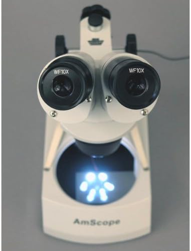 AmScope AmScope SE305RPZLED ForwardMounted Binocular Stereo Microscope WF10x and WF20x Eyepieces 10X20X30X60X Magnification 1X and 3X Objectives Upper and Lower LED Lighting Reversible BlackWhite Stage Plate Pillar Stand 120V or BatteryPowered  - Image 4