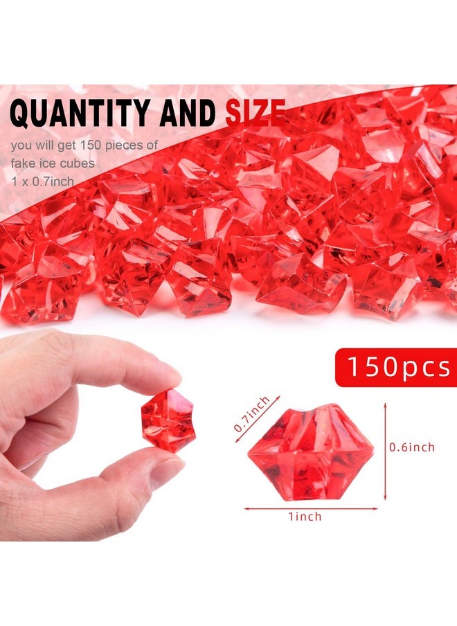 DomeStar Red Fake Crushed Ice Rocks, 150 Pcs Fake Diamonds Plastic Ice Cubes Acrylic Clear Ice Rock Diamond Crystals Fake Ice Cubes Gems For Home Decoration Wedding Display Vase Fillers  - Image 2