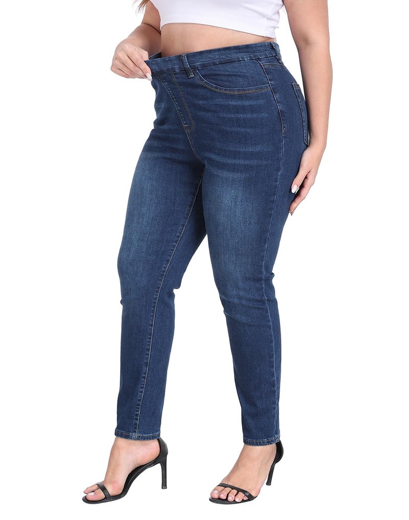 HDE Women's Plus Size Skinny Jeans Pull On Stretch Denim Jegging with Pockets Dark Blue - 4X - Image 4