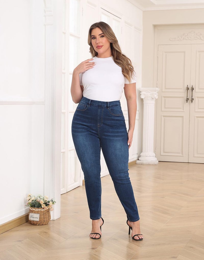 HDE Women's Plus Size Skinny Jeans Pull On Stretch Denim Jegging with Pockets Dark Blue - 4X - Image 3