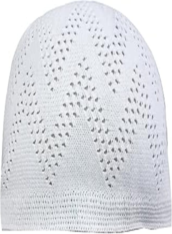 Crafts'man White Eid Koofi Kufi Cap Mens Muslim Designer Stretchable Prayer Topi. Ramadan (White)