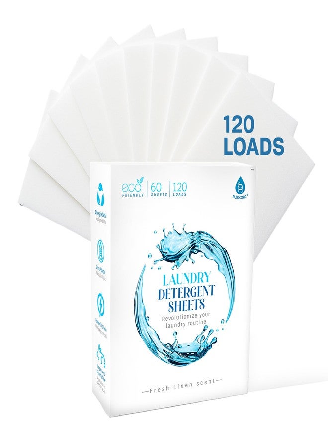Pursonic Eco Laundry Detergent Sheets - 60 Sheet (120 Loads) Natural Zero Plastic Laundry Sheets with Powerful Cleaning Power - Travel Essentials, Quick-Dissolving & Mess-Free (Fresh Linen) - Image 1