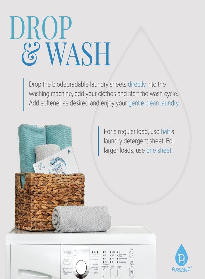 Pursonic Eco Laundry Detergent Sheets - 60 Sheet (120 Loads) Natural Zero Plastic Laundry Sheets with Powerful Cleaning Power - Travel Essentials, Quick-Dissolving & Mess-Free (Fresh Linen) - Image 3