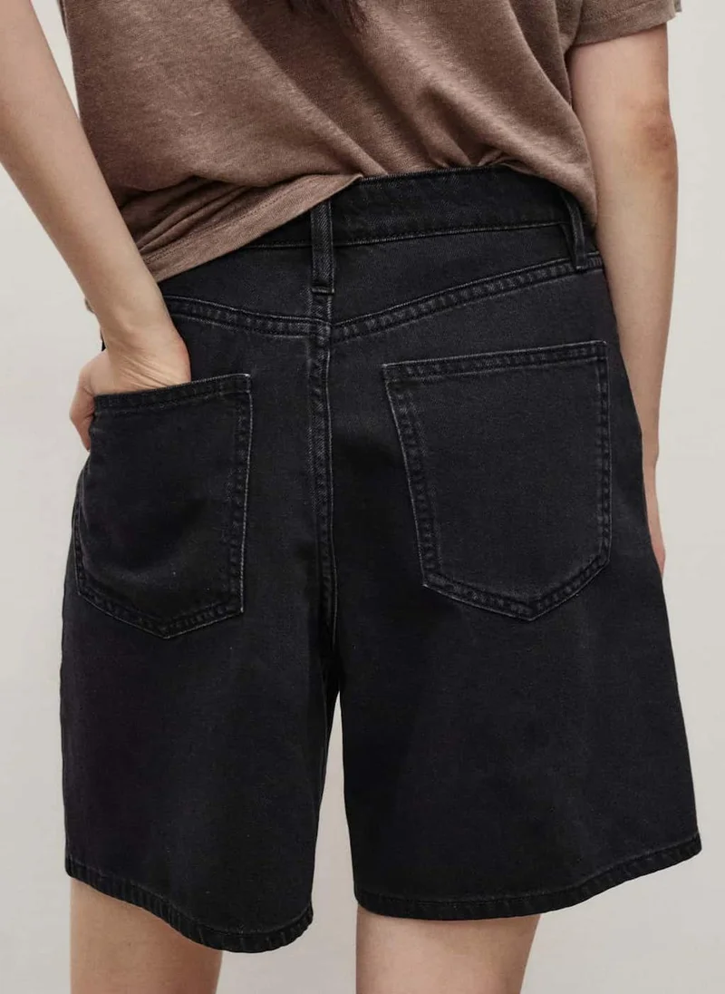 MANGO Mid-Rise Denim Bermuda Pleats Shorts
