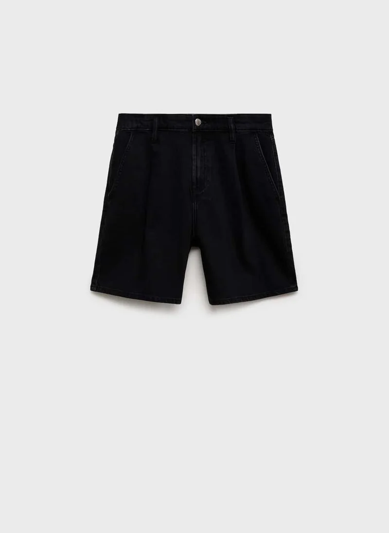 MANGO Mid-Rise Denim Bermuda Pleats Shorts