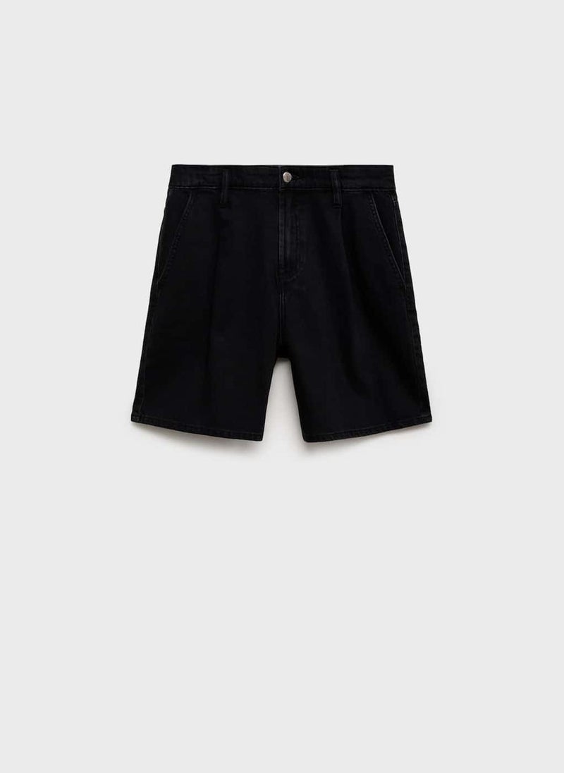 MANGO Mid-Rise Denim Bermuda Pleats Shorts  - Image 5