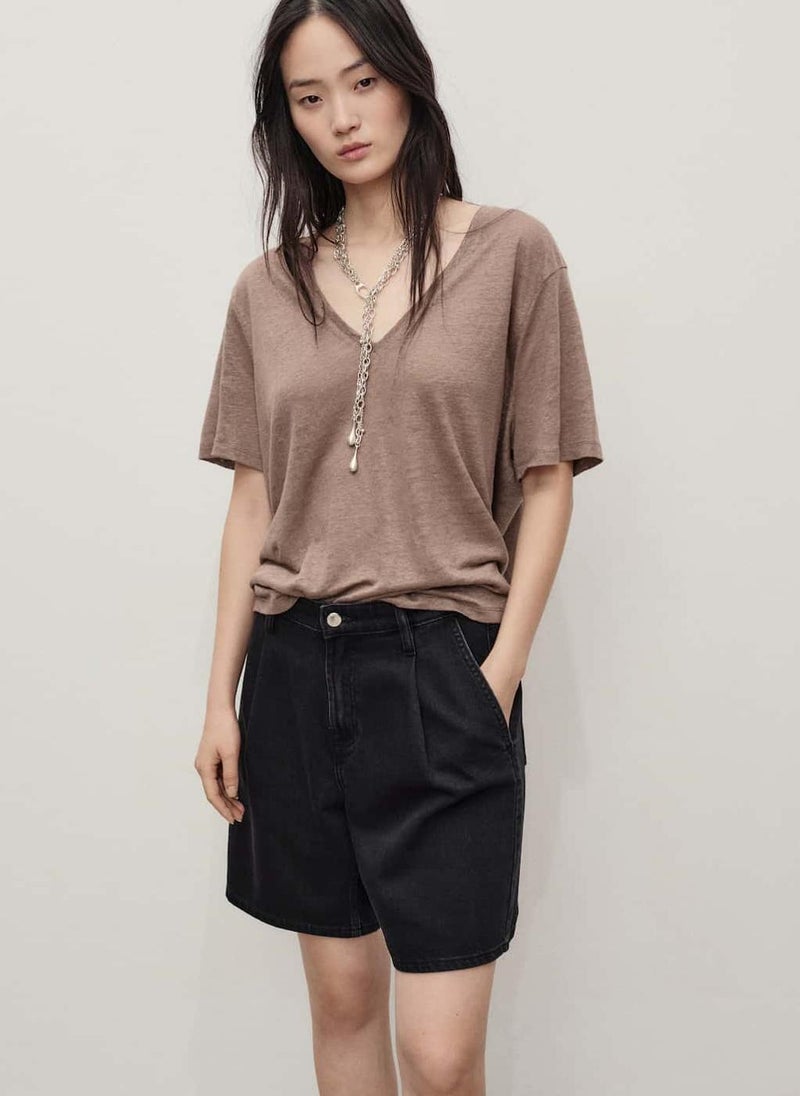 MANGO Mid-Rise Denim Bermuda Pleats Shorts  - Image 3