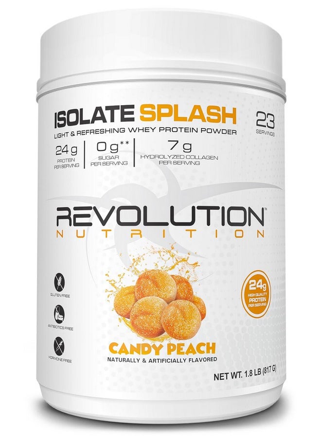 Health & Household Revolution Nutrition, Isolate Splash, Clear Whey Protein Powder, Juice-Type Protein, Candy Flavour, Collagen, 24G Of Protein Per Scoop, Zero Sugar, 817G, 23 Servings (Candy Peach, 1.8 Pound)  - Image 1