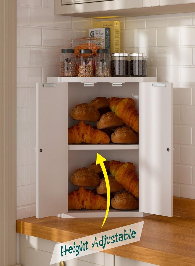 TQQDCI Corner Bread Box for Kitchen Countertop,Storage Container for Homemade Bread, Double Layer BreadBox, Large Capacity Bread Storage Bin, Vintage Farmhouse Breadbox Organizer,White - Image 2