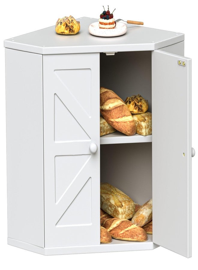 TQQDCI Corner Bread Box for Kitchen Countertop,Storage Container for Homemade Bread, Double Layer BreadBox, Large Capacity Bread Storage Bin, Vintage Farmhouse Breadbox Organizer,White - Image 5