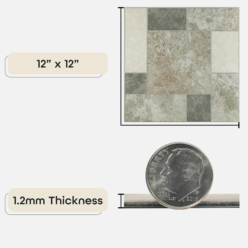 Achim Home Furnishings FTVGM32720 Nexus 12-Inch Vinyl Tile, Marble Blocks, 20-Pack, Ancient Beige Mosaic, 12"W x 12"L x 1.2mm T - Image 3
