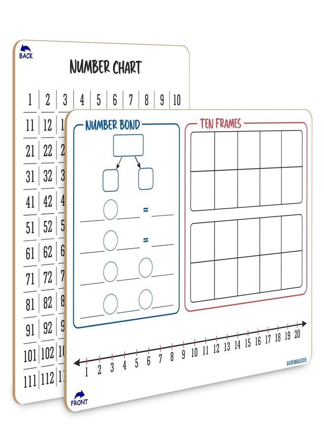 SCRIBBLEDO Number Bond, Ten Frame & Number Line 9x12 Double-Sided Dry Erase Math Board 1-120 Number Chart on Back Reusable Learning Whiteboard for Teacher Classroom Student Homeschool - Image 1