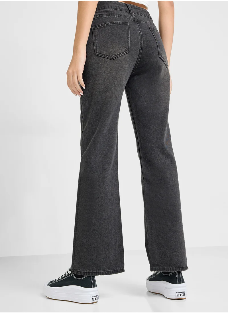 Ginger Wide Leg Jeans With Side Slit