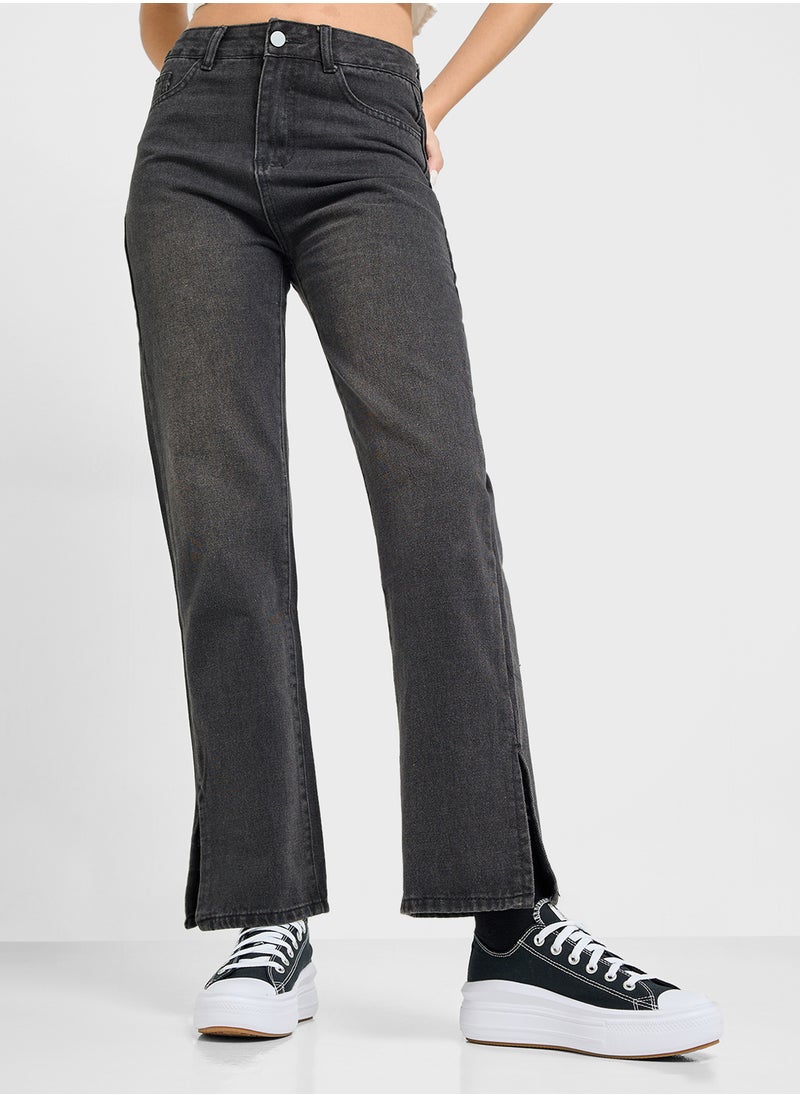 Ginger Wide Leg Jeans With Side Slit  - Image 2