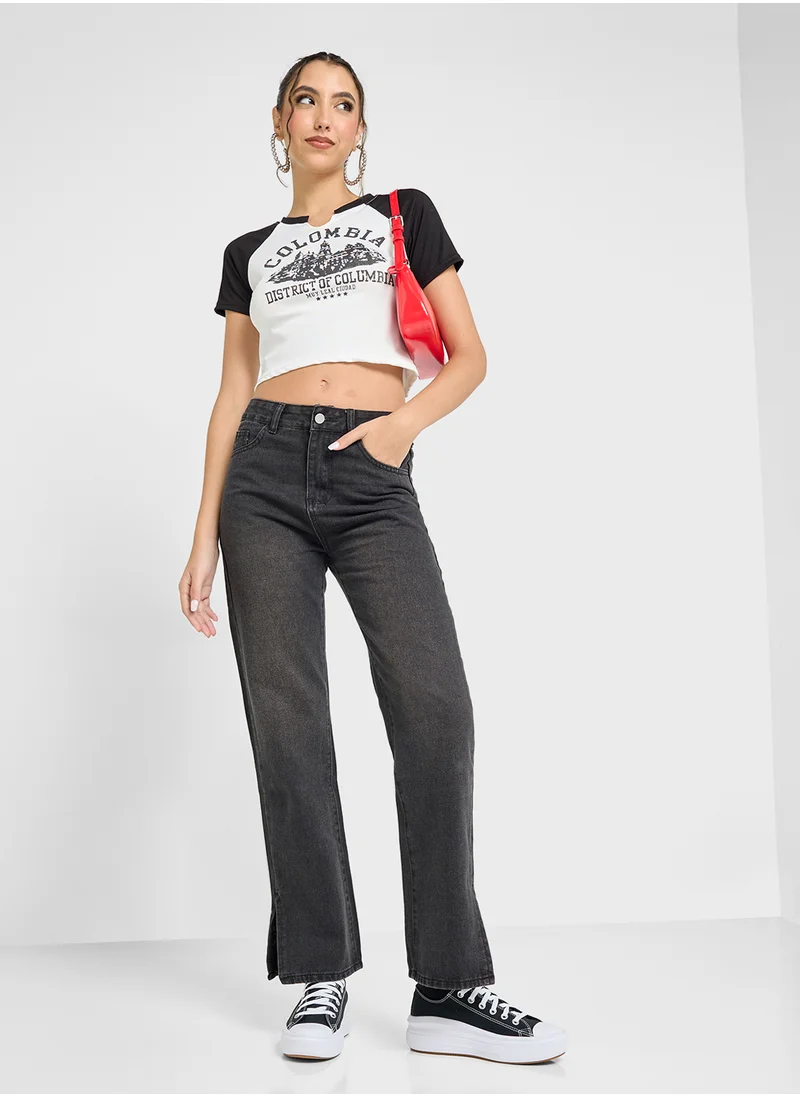 Ginger Wide Leg Jeans With Side Slit