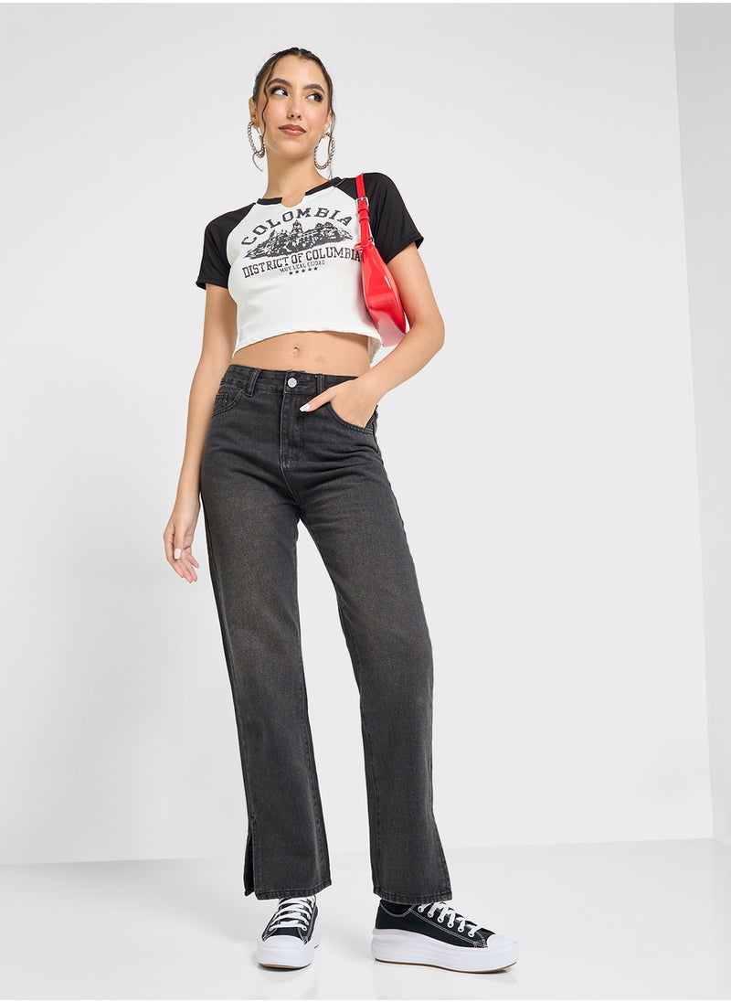 Ginger Wide Leg Jeans With Side Slit  - Image 1