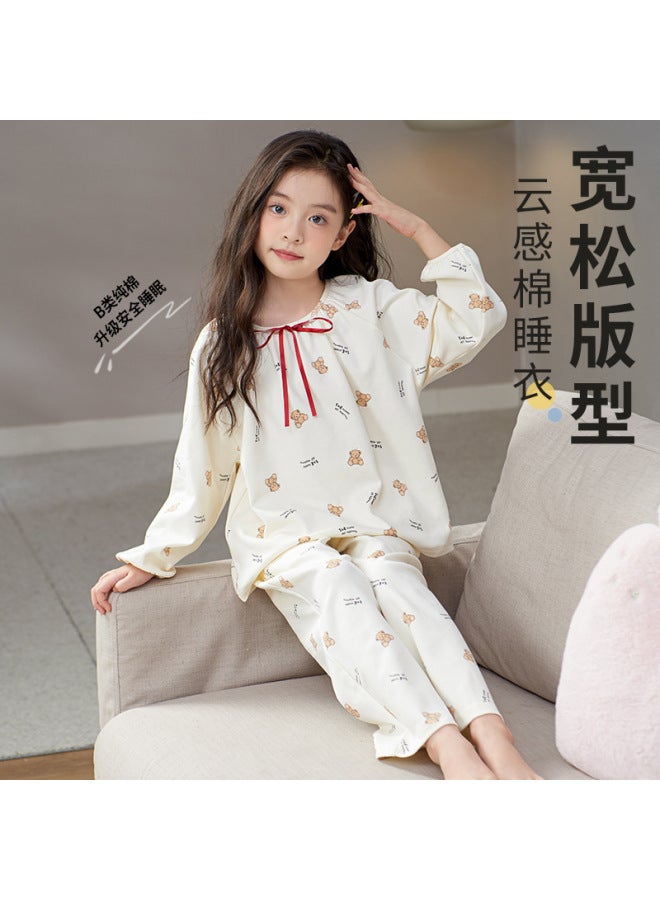 Children's Pajamas Girls Spring And Autumn Round Neck Long Sleeve Cotton Suit Medium And Large Children Princess Girls Home Clothes Suit