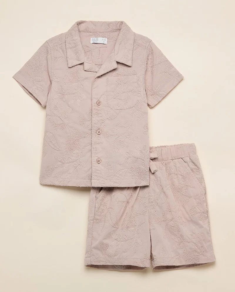 أر أند بي Embroidered Shirt and Shorts Set