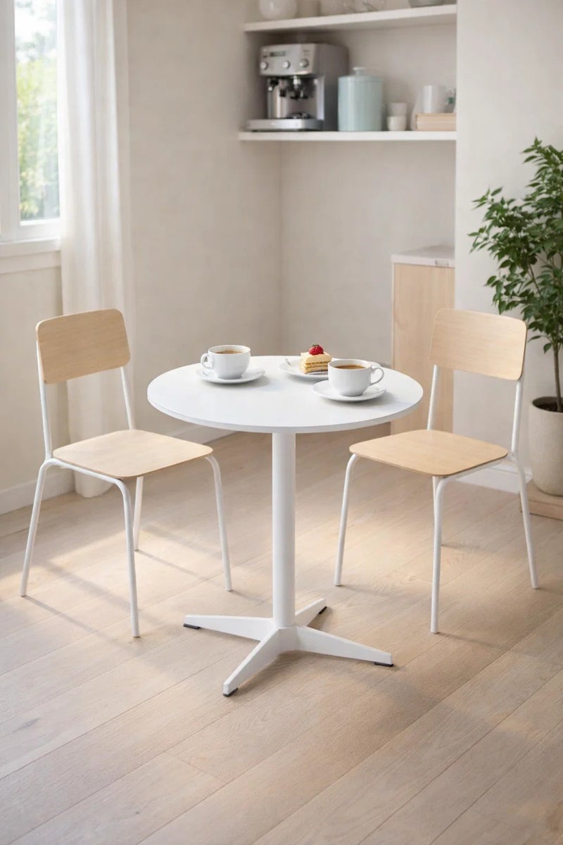 MARIA HOMES White Round Bistro Table 70cm Wooden Top Metal Leg for Modern Kitchen Office Cafe Interiors - Image 1