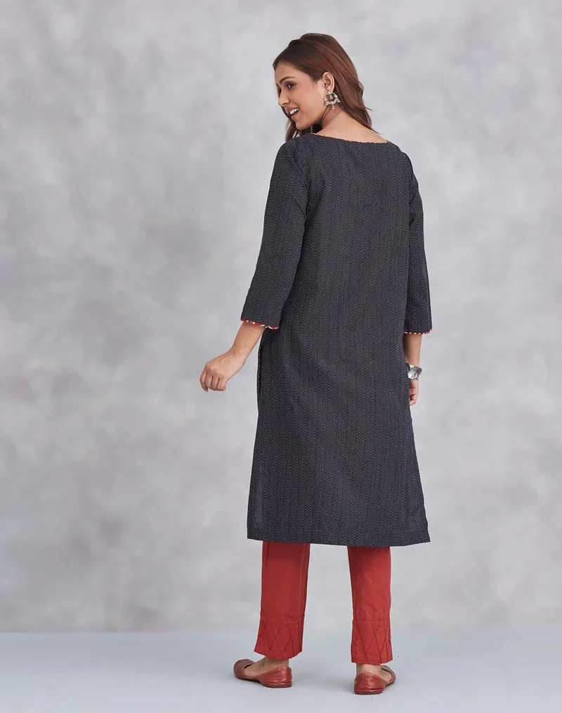 Fabindia  Black Cotton Knee Length Kurta for Women | Best Price UAE