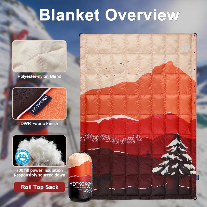 hotkoko Down Camping Blanket,Warm Puffy Lightweight Down Camp Blanket Outdoor Travel Quilt for Sleep,Stadium, Hiking 700 Fill Power Water Resistant - Image 2